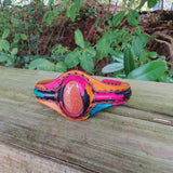 Handcrafted Genuine Vegetal Colored Leather Bracelet with Gold Sandstone Setting-Lifestyle Gift Fashion Jewelry Cuff Bangle