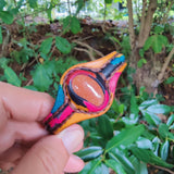 Handcrafted Genuine Vegetal Colored Leather Bracelet with Gold Sandstone Setting-Lifestyle Gift Fashion Jewelry Cuff Bangle