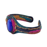 Handcrafted Genuine Colored Vegetal Leather Bracelet with Blue Cat's Eye Stone Setting-Unisex Gift Fashion Jewelry Cuff-Adjustable Wristband