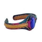 Handcrafted Genuine Colored Vegetal Leather Bracelet with Blue Cat's Eye Stone Setting-Unisex Gift Fashion Jewelry Cuff-Adjustable Wristband