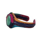 Unique Handcrafted Vegetal Colored Leather Bracelet with Green Agate Stone-Unisex Gift Fashion Jewelry with Naturel Stone Cuff