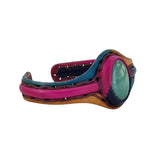Unique Handcrafted Vegetal Colored Leather Bracelet with Green Agate Stone-Unisex Gift Fashion Jewelry with Naturel Stone Cuff