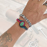 Unique Handcrafted Vegetal Colored Leather Bracelet with Green Agate Stone-Unisex Gift Fashion Jewelry with Naturel Stone Cuff