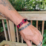 Unique Handcrafted 2 Colored Vegetal Leather Bracelet with Black Agate Stone Setting-Unique Gift Fashion Jewelry Cuff-Adjustable Wristband