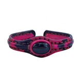 Unique Handcrafted 2 Colored Vegetal Leather Bracelet with Black Agate Stone Setting-Unique Gift Fashion Jewelry Cuff-Adjustable Wristband