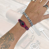 Unique Handcrafted 2 Colored Vegetal Leather Bracelet with Black Agate Stone Setting-Unique Gift Fashion Jewelry Cuff-Adjustable Wristband