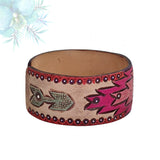 Handcrafted Genuine Vegetal Leather Bracelet with Hand Carved Ethnic-Gift-Unique Fashion Jewelry-Adjustable Wristband or Arm Bracelet