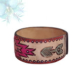Handcrafted Genuine Vegetal Leather Bracelet with Hand Carved Ethnic-Gift-Unique Fashion Jewelry-Adjustable Wristband or Arm Bracelet