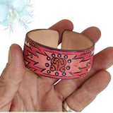 Handcrafted Genuine Vegetal Leather Bracelet with Hand Carved Ethnic-Gift-Unique Fashion Jewelry-Adjustable Wristband or Arm Bracelet