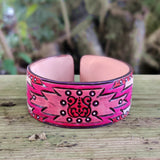 Handcrafted Genuine Vegetal Leather Bracelet with Hand Carved Ethnic-Gift-Unique Fashion Jewelry-Adjustable Wristband or Arm Bracelet