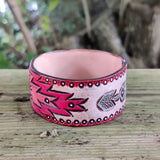 Handcrafted Genuine Vegetal Leather Bracelet with Hand Carved Ethnic-Gift-Unique Fashion Jewelry-Adjustable Wristband or Arm Bracelet