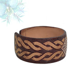 Handcrafted Genuine Vegetal Leather Bracelet with Hand Carved-Gift Unique Fashion Jewelry Adjustable Wristband or Arm Bracelet