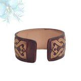 Handcrafted Genuine Vegetal Leather Bracelet with Hand Carved-Gift Unique Fashion Jewelry Adjustable Wristband or Arm Bracelet