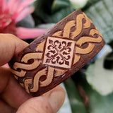 Handcrafted Genuine Vegetal Leather Bracelet with Hand Carved-Gift Unique Fashion Jewelry Adjustable Wristband or Arm Bracelet