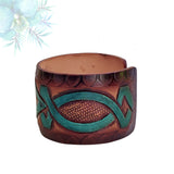 Handcrafted Genuine Vegetal Leather Bracelet with Hand Carved-Gift Unique Fashion Jewelry Adjustable Wristband or Arm Bracelet