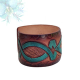 Handcrafted Genuine Vegetal Leather Bracelet with Hand Carved-Gift Unique Fashion Jewelry Adjustable Wristband or Arm Bracelet