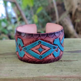 Handcrafted Genuine Vegetal Leather Bracelet with Hand Carved-Gift Unique Fashion Jewelry Adjustable Wristband or Arm Bracelet