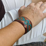 Handcrafted Genuine Vegetal Leather Bracelet with Hand Carved-Gift Unique Fashion Jewelry Adjustable Wristband or Arm Bracelet