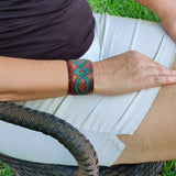 Handcrafted Genuine Vegetal Leather Bracelet with Hand Carved-Gift Unique Fashion Jewelry Adjustable Wristband or Arm Bracelet