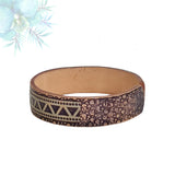 Handcrafted Genuine Vegetal Leather Bracelet with Hand Carved Ethnic-Gift-Unique Fashion Jewelry-Adjustable Wristband or Arm Bracelet