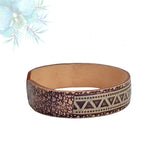 Handcrafted Genuine Vegetal Leather Bracelet with Hand Carved Ethnic-Gift-Unique Fashion Jewelry-Adjustable Wristband or Arm Bracelet