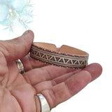 Handcrafted Genuine Vegetal Leather Bracelet with Hand Carved Ethnic-Gift-Unique Fashion Jewelry-Adjustable Wristband or Arm Bracelet
