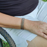 Handcrafted Genuine Vegetal Leather Bracelet with Hand Carved Ethnic-Gift-Unique Fashion Jewelry-Adjustable Wristband or Arm Bracelet
