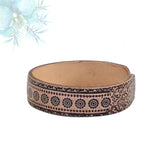 Handcrafted Genuine Vegetal Leather Bracelet with Hand Carved Ethnic Sun-Gift-Unique Fashion Jewelry-Adjustable Wristband or Arm Bracelet