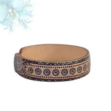 Handcrafted Genuine Vegetal Leather Bracelet with Hand Carved Ethnic Sun-Gift-Unique Fashion Jewelry-Adjustable Wristband or Arm Bracelet