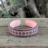 Handcrafted Genuine Vegetal Leather Bracelet with Hand Carved Ethnic Sun-Gift-Unique Fashion Jewelry-Adjustable Wristband or Arm Bracelet