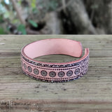 Handcrafted Genuine Vegetal Leather Bracelet with Hand Carved Ethnic Sun-Gift-Unique Fashion Jewelry-Adjustable Wristband or Arm Bracelet