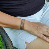 Handcrafted Genuine Vegetal Leather Bracelet with Hand Carved Ethnic Sun-Gift-Unique Fashion Jewelry-Adjustable Wristband or Arm Bracelet
