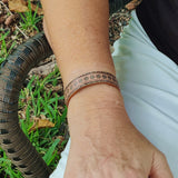 Handcrafted Genuine Vegetal Leather Bracelet with Hand Carved Ethnic Sun-Gift-Unique Fashion Jewelry-Adjustable Wristband or Arm Bracelet