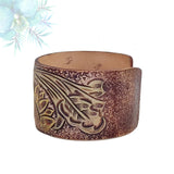 Handcrafted Genuine Vegetal Leather Bracelet with Hand Carved Sun Flower-Gift Unique Fashion Jewelry Adjustable Wristband or Arm Bracelet