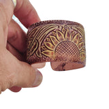 Handcrafted Genuine Vegetal Leather Bracelet with Hand Carved Sun Flower-Gift Unique Fashion Jewelry Adjustable Wristband or Arm Bracelet