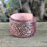 Handcrafted Genuine Vegetal Leather Bracelet with Hand Carved Sun Flower-Gift Unique Fashion Jewelry Adjustable Wristband or Arm Bracelet