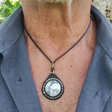 Boho Handcrafted Genuine Vegetal Leather Necklace with White and Gray Agate Stone-Unique Unisex Gift Fashion Jewelry