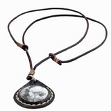 Boho Handcrafted Genuine Vegetal Leather Necklace with White and Gray Agate Stone-Unique Unisex Gift Fashion Jewelry