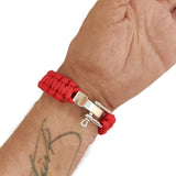Handmade Braided Red Umbrella Rope with Adjustable Stainless Steel Shackle Lock - Marine Unisex Fashion Cuff-Bracelet