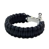 Handmade Braided Black Umbrella Rope with Adjustable Stainless Steel Shackle Lock - Gift Marine Unisex Fashion Cuff-Bracelet