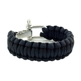 Handmade Braided Black Umbrella Rope with Adjustable Stainless Steel Shackle Lock - Gift Marine Unisex Fashion Cuff-Bracelet
