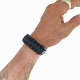 Handmade Braided Black Umbrella Rope with Adjustable Stainless Steel Shackle Lock - Gift Marine Unisex Fashion Cuff-Bracelet