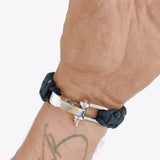 Handmade Braided Black Umbrella Rope with Adjustable Stainless Steel Shackle Lock - Gift Marine Unisex Fashion Cuff-Bracelet