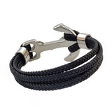 Fashion Multilayer 7.5'' Length Braided Leather with Stainless Steel Anchor Bracelet for Men - Gift Boho Black Marine Style Jewelry Gifts