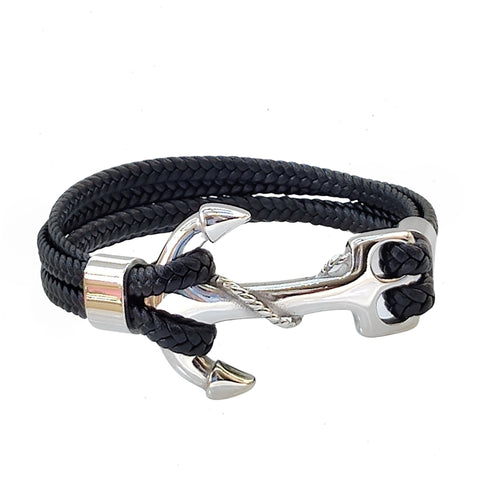 Fashion Multilayer 7.5'' Length Braided Leather with Stainless Steel Anchor Bracelet for Men - Gift Boho Black Marine Style Jewelry Gifts