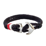 Boho Navy Style Multilayer Black Rope Bracelet with Stainless Steel Anchor Cuff - Gift Fashion Unisex Marine Bracelet