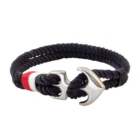 Boho Navy Style Multilayer Black Rope Bracelet with Stainless Steel Anchor Cuff - Gift Fashion Unisex Marine Bracelet