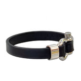 Handcrafted 7.5'' Length Black Genuie Leather Strap Unisex Marine Style Fashion Bracelet-Cuff - Gift Stainless Shackle Design Jewelery
