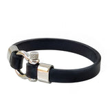 Handcrafted 8.25'' Length Black Genuie Leather Strap Unisex Marine Style Fashion Bracelet-Cuff - Gift Stainless Shackle Design Jewelery