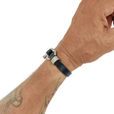Handcrafted 7.5'' Length Black Genuie Leather Strap Unisex Marine Style Fashion Bracelet-Cuff - Gift Stainless Shackle Design Jewelery